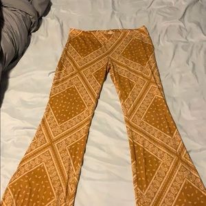 Tan paisley printed flare leggings
